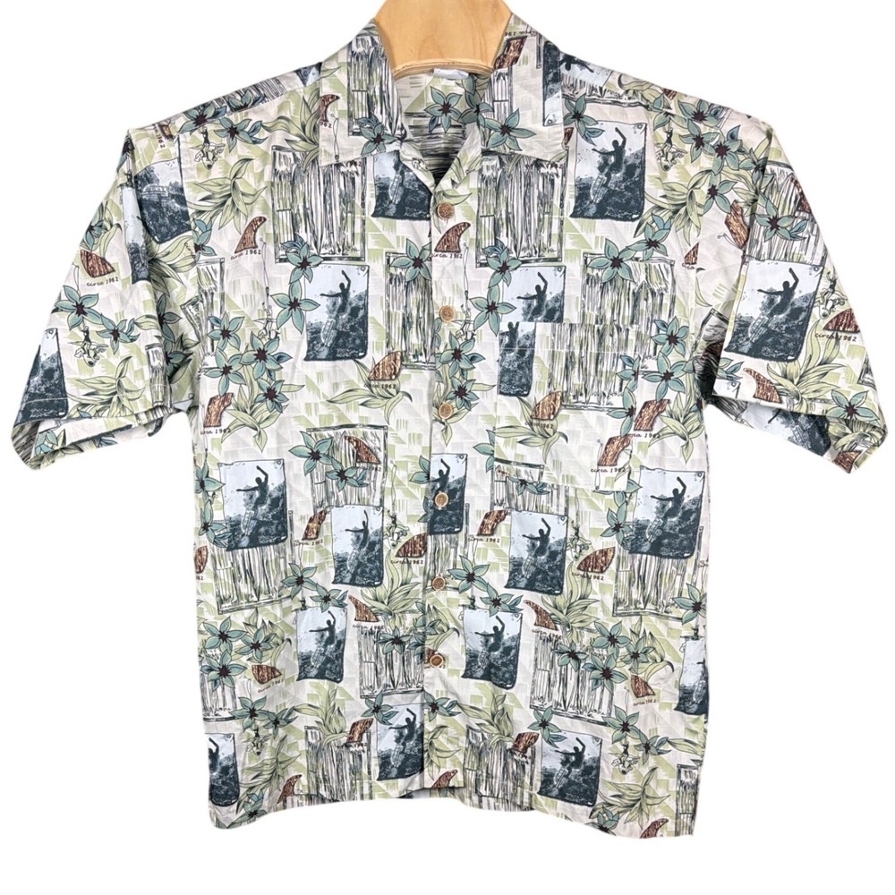 Ocean Pacific Mens Green Surfing Graphic Button Down Shirt Large Circa 1962 OP